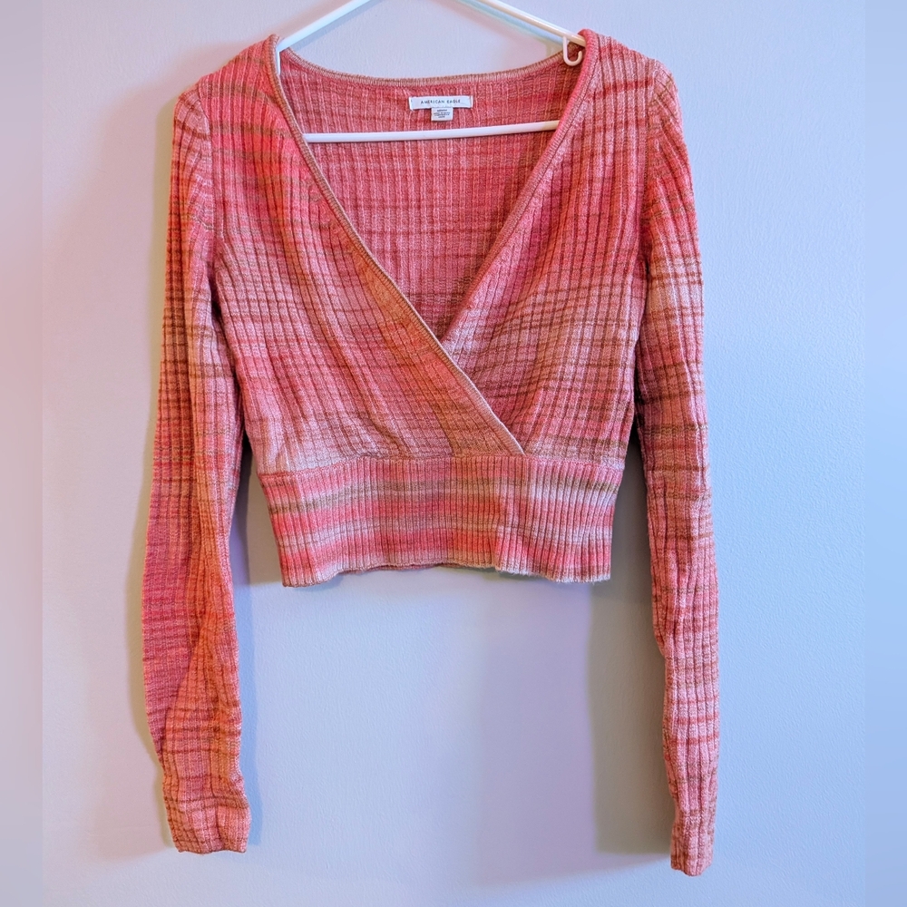 American Eagle Pink Plaid Women's Wrap Top
